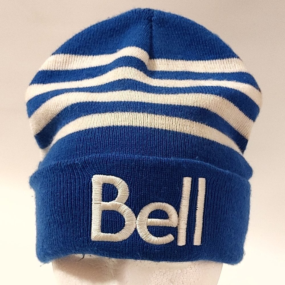 BELL Canada Toque Beanie Winter Hat Stripe Blue and White Telecommunications